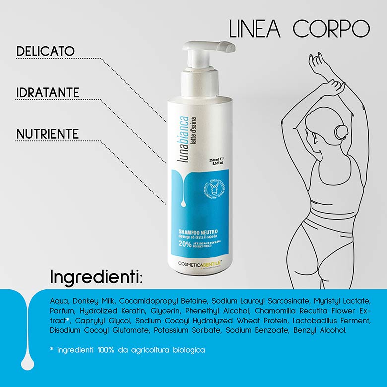 Shampoo capelli al latte d'asina lunabianca Cosmetica Gentile proprietà