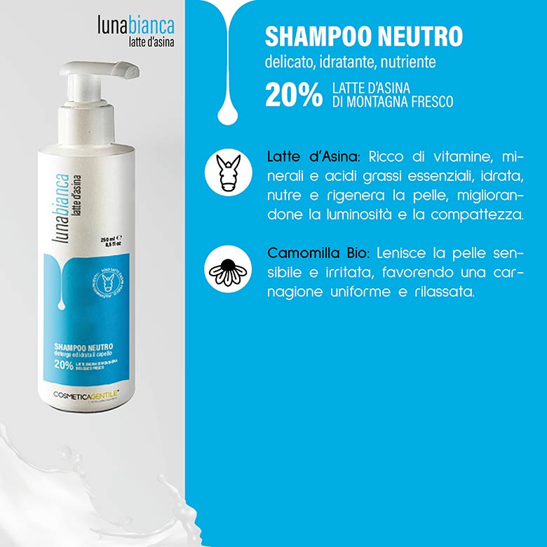 Shampoo capelli al latte d'asina lunabianca Cosmetica Gentile scheda