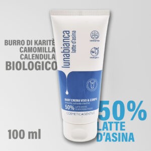 Crema baby al latte d'asina 50%, burro di karitè, camomilla, calendula, idratazione naturale viso & corpo