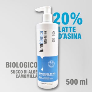 Bagno doccia al latte d'asina 20%, aloe e camomilla, detergente idratante e lenitivo