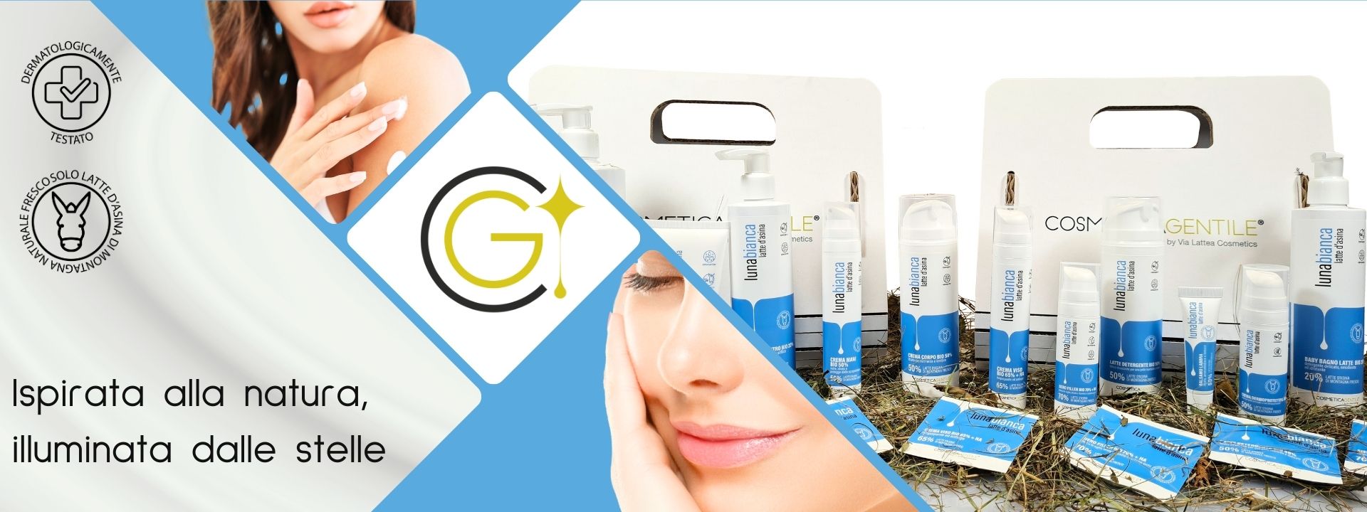 Cosmetici al latte d'asina Cosmetica Gentile, ispirata alla natura, illuminata dalle stelle